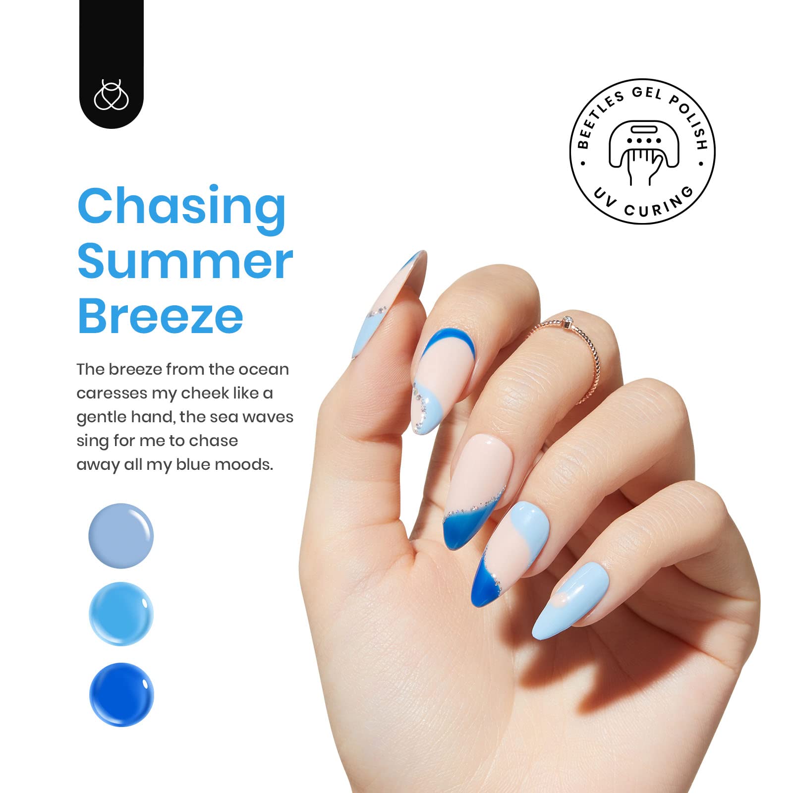 Beetles Gel Polish Azul con destellos plateados para brillo duradero