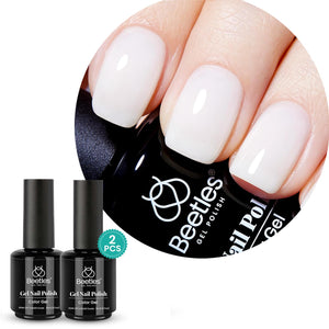 Beetles Gel Polish Milky White Jelly en botella, acabado translúcido y suave.