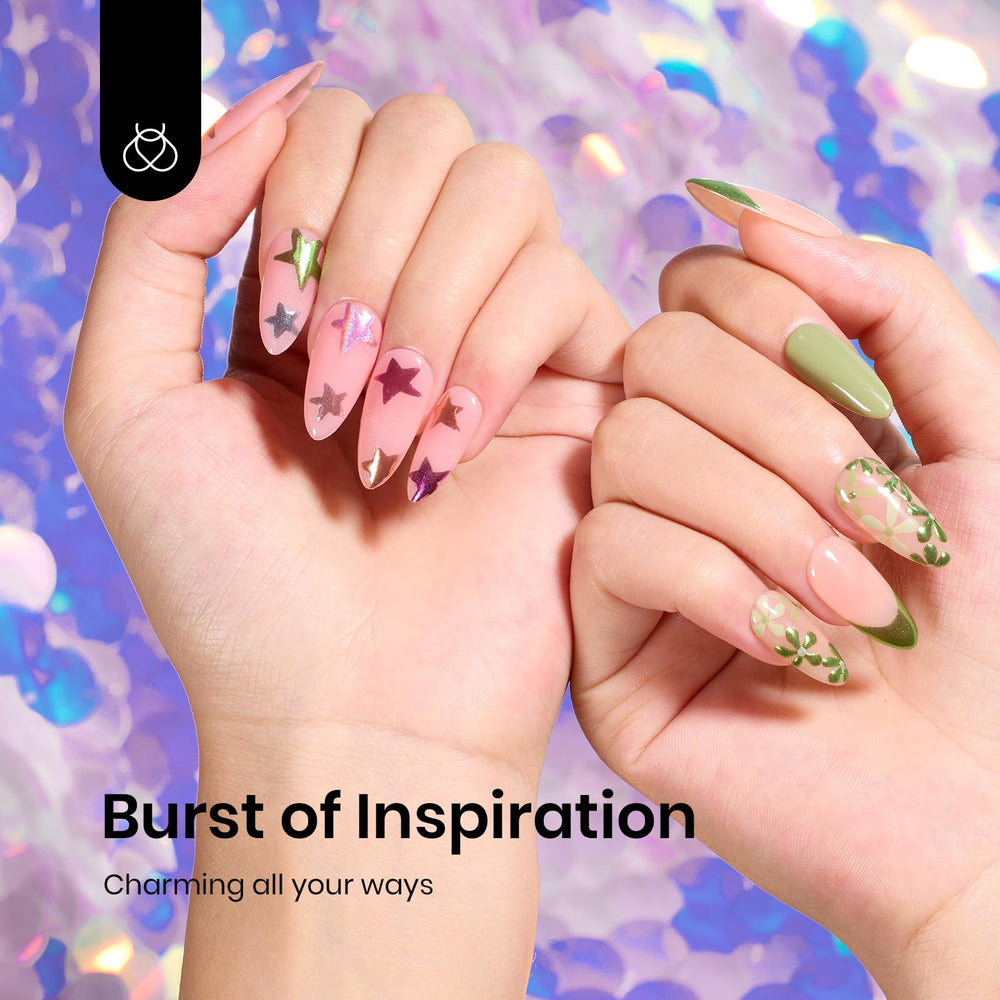 Beetles gel de uñas polvo cromado verde, acabado resplandeciente.