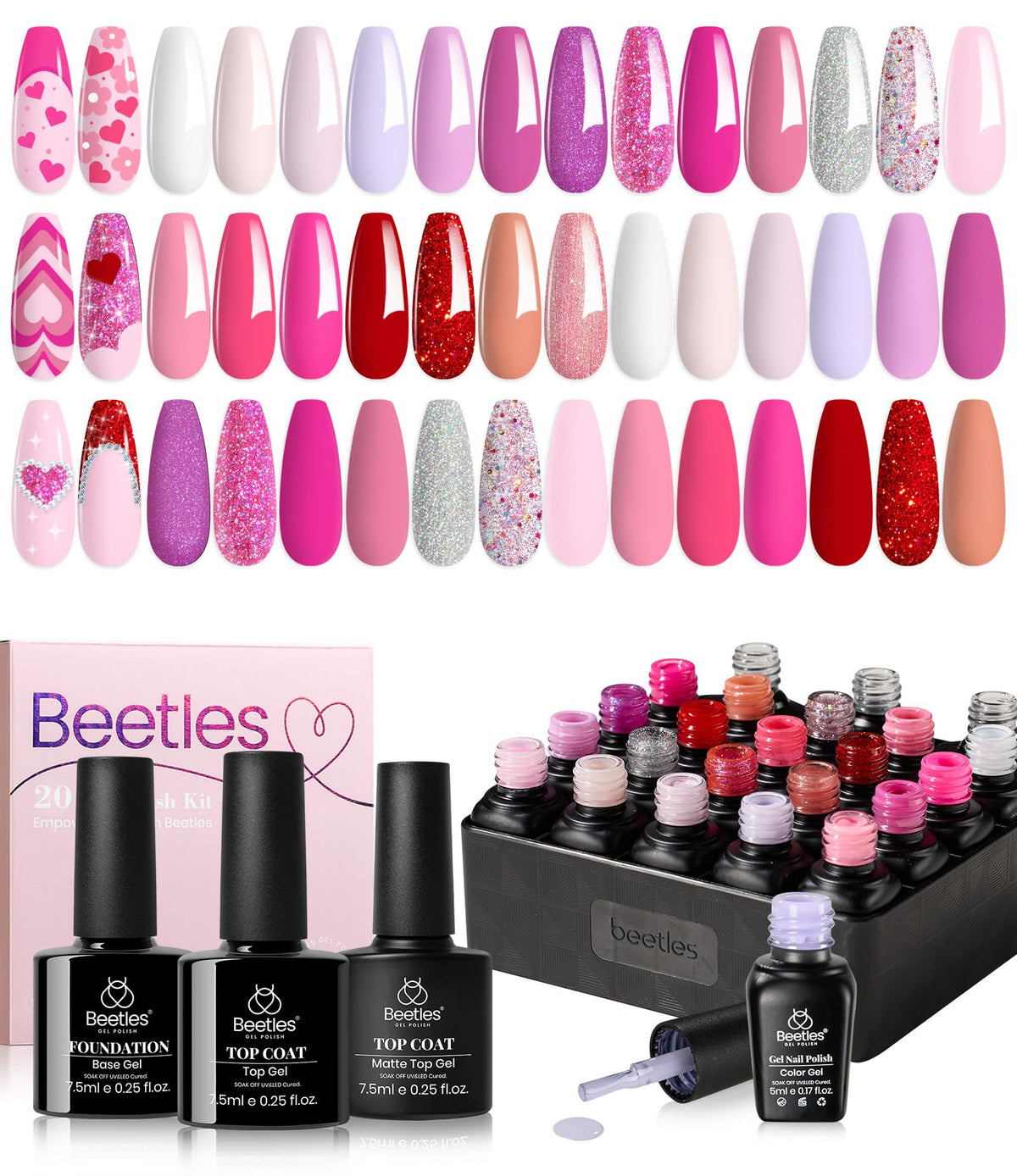 Beetles Gel Polish: set de 20 tonos rosa para uñas radiantes