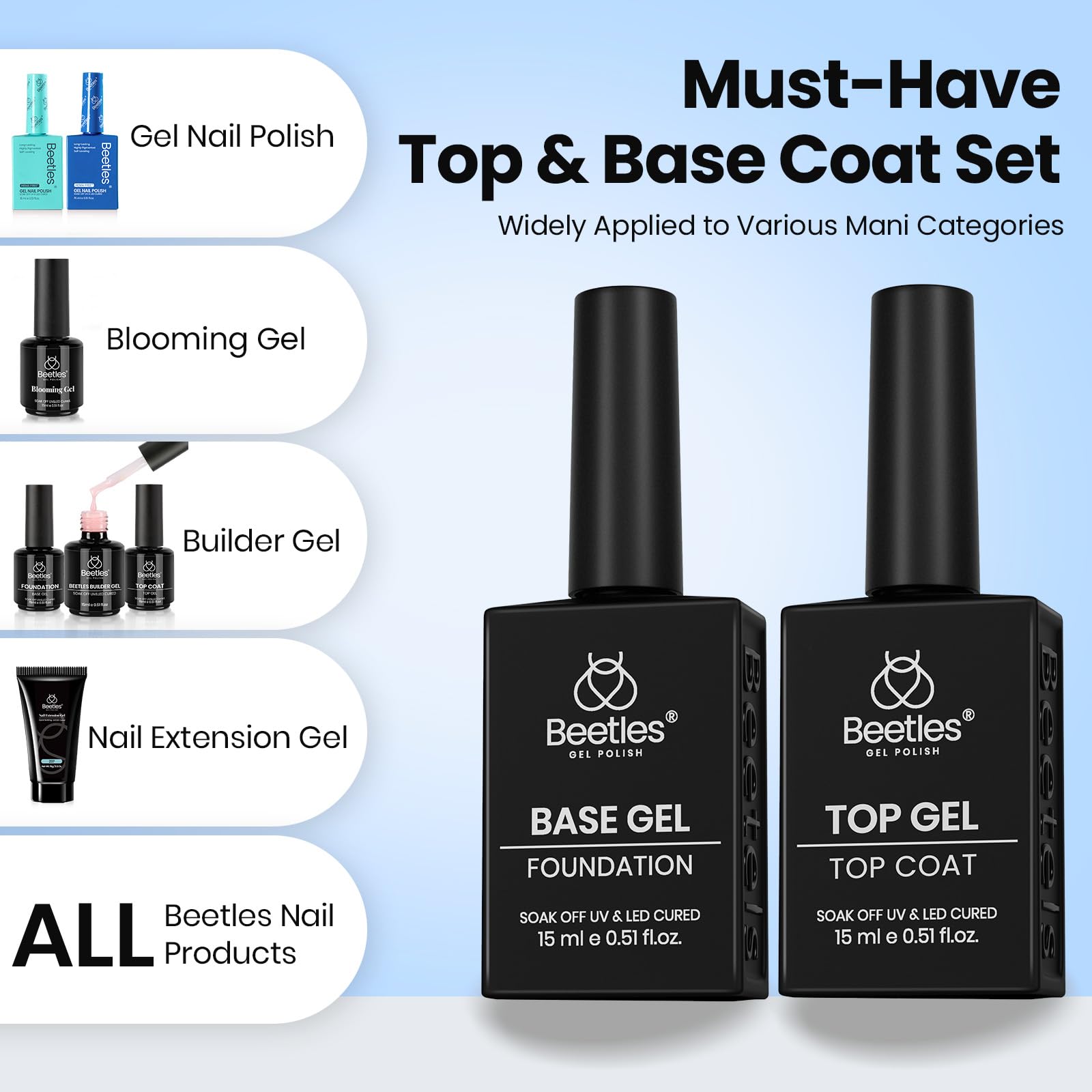 Beetles Gel Polish juego base y top 15 ml ideal para manicura casera