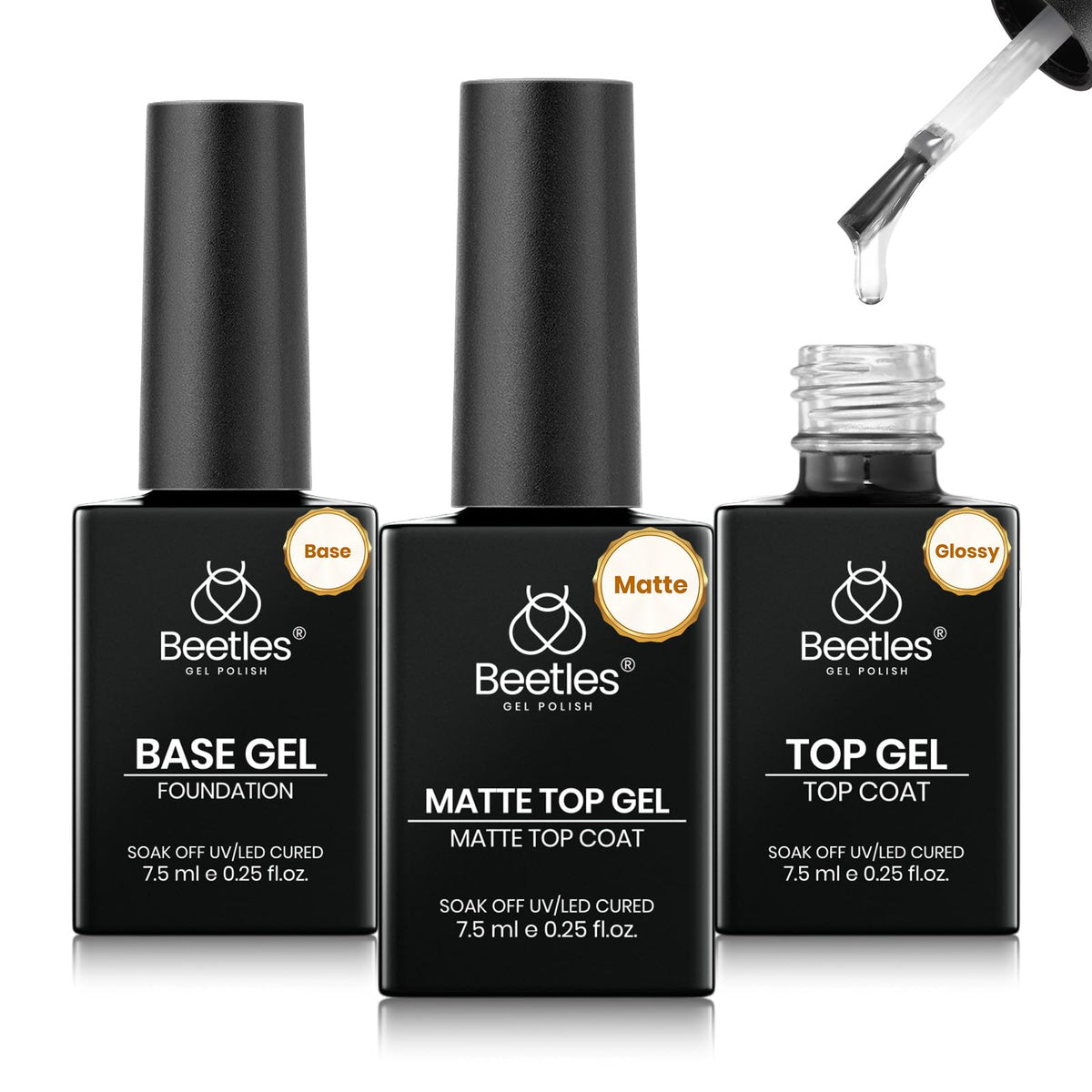 Beetles capa superior de gel brillo ofrece brillo duradero para uñas.
