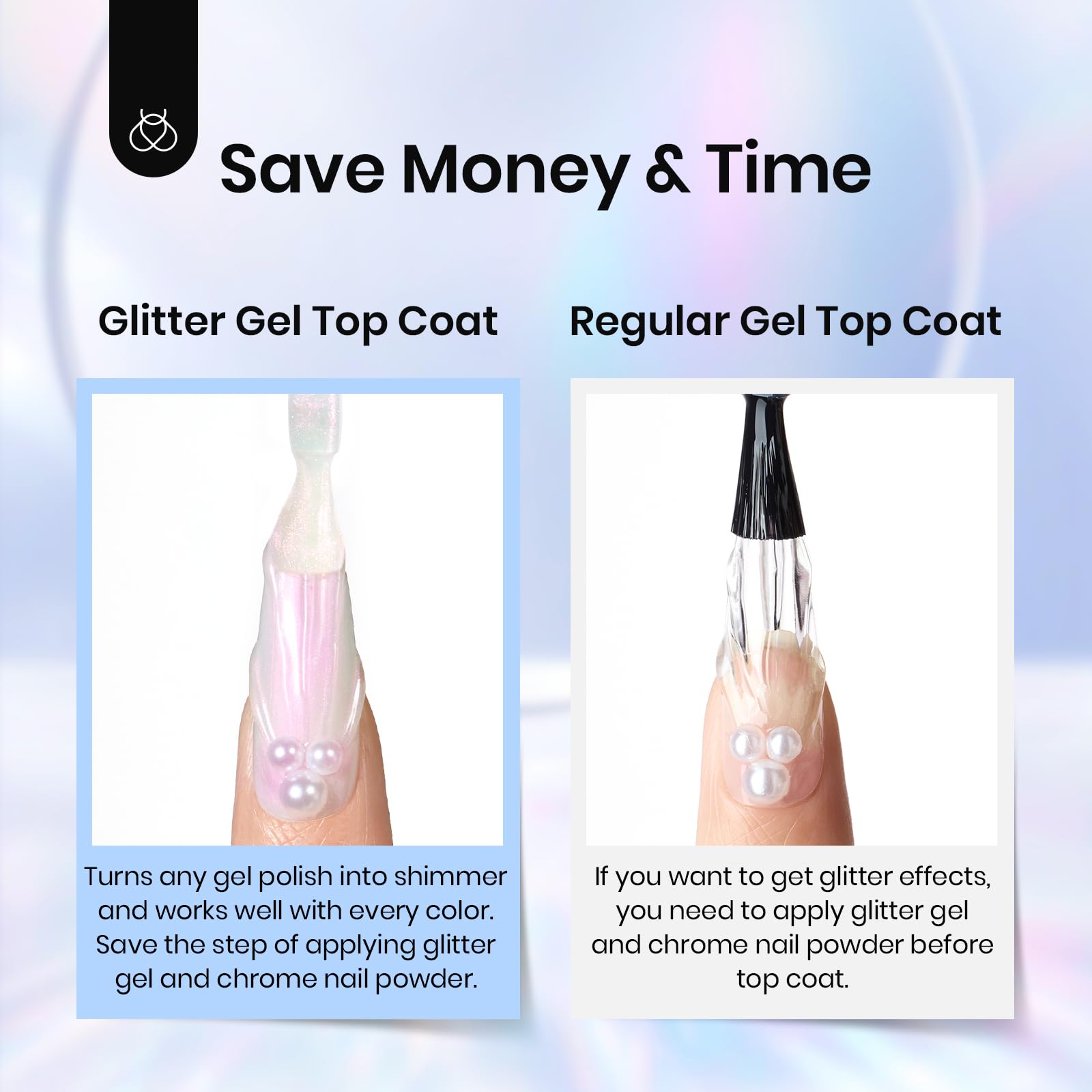 Beetles Guardian Gold Top Coat en uñas con efecto cromado.