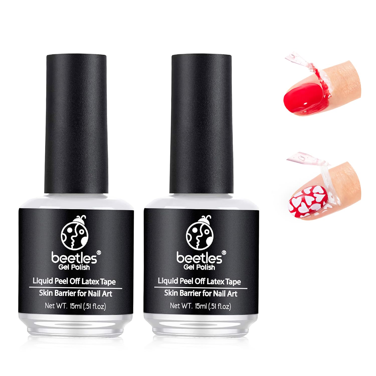Beetles Latex: protector de uñas, dos frascos de 15 ml para bordes limpios