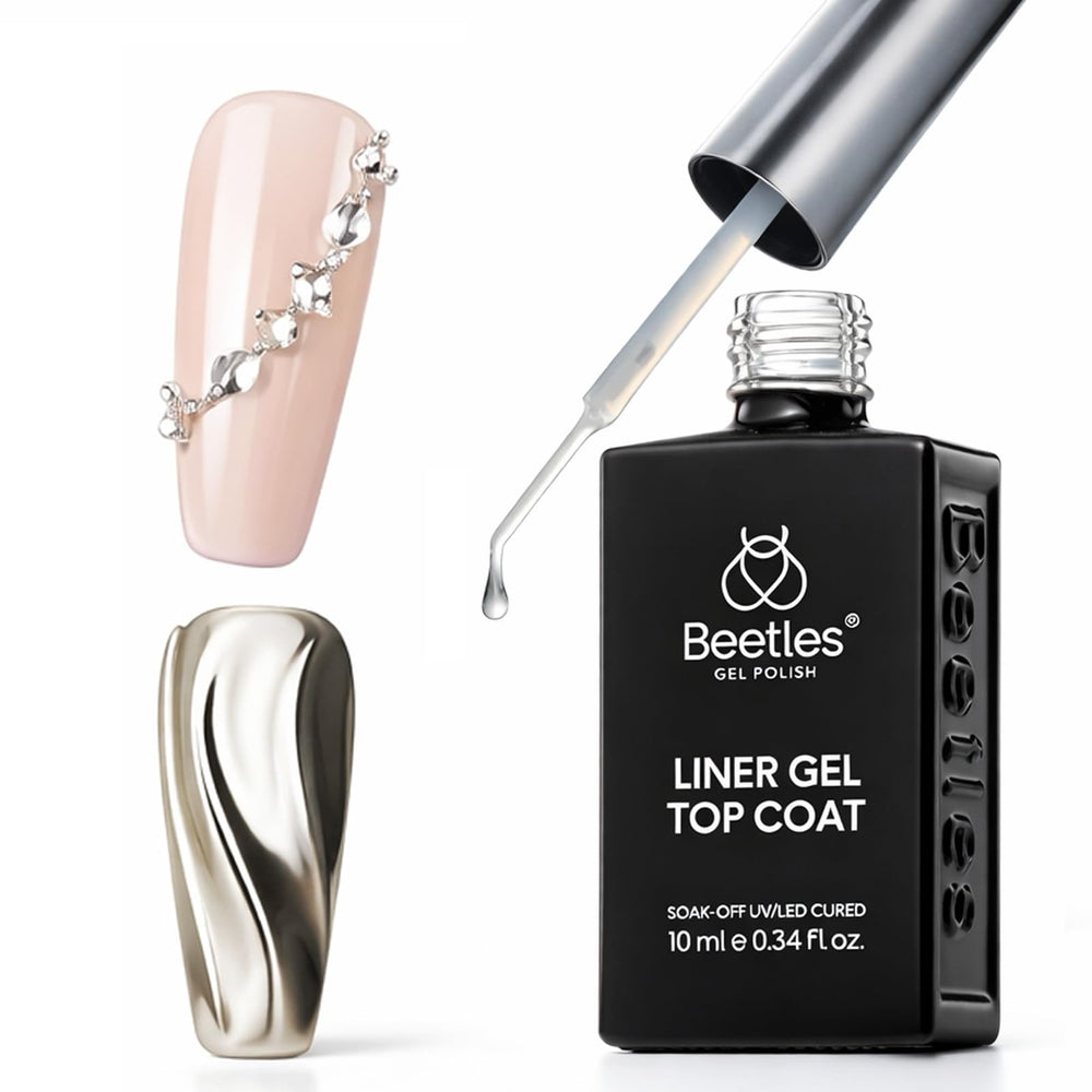 Beetles Liner Gel Top Coat, pincel fino para delineado preciso y buena adhesión