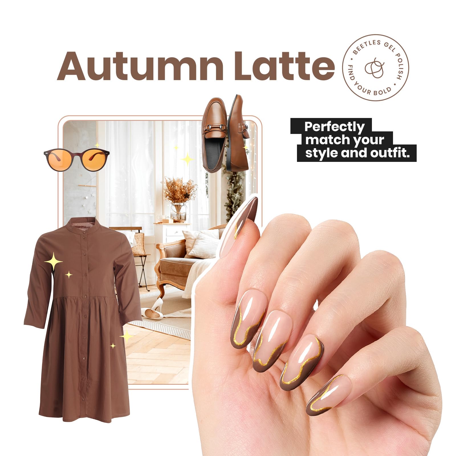 Beetles Mocha Mousse acabado brillante y duradero en uñas