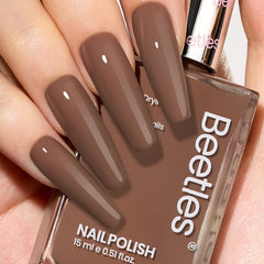Beetles Mocha Mousse esmalte marrón oscuro con brillo sedoso para uñas