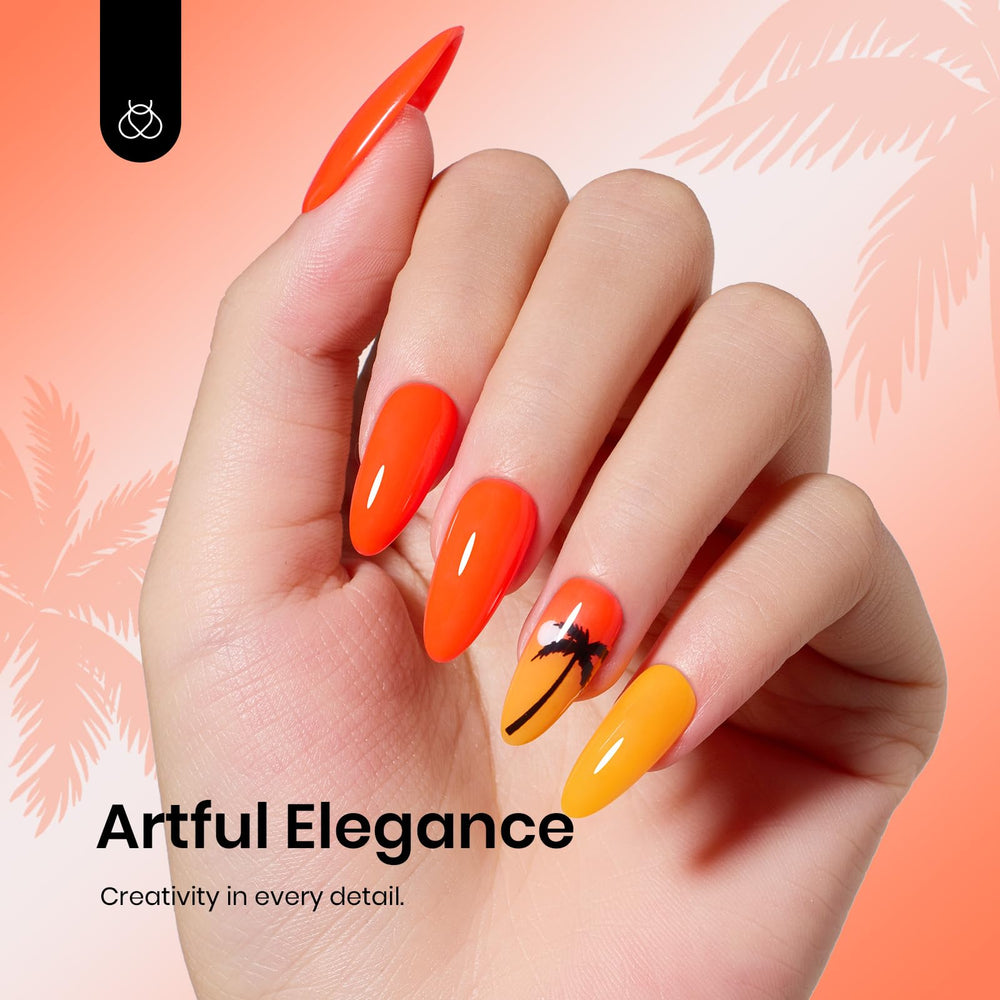 Beetles Neon Orange Gel Polish brillo alto, acabado resplandeciente para uñas