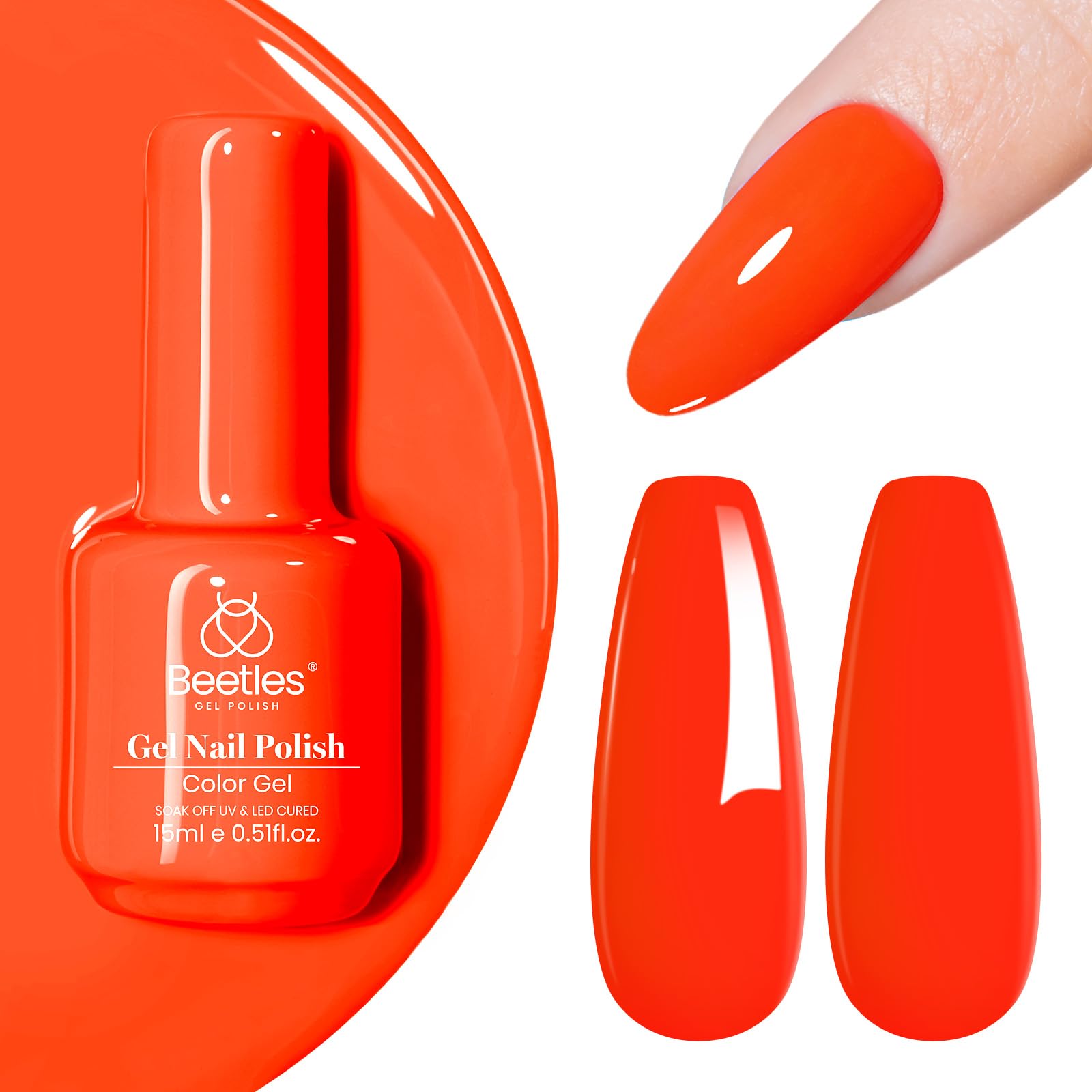 Beetles Neon Orange Gel Polish puede durar hasta 28 días con brillo constante