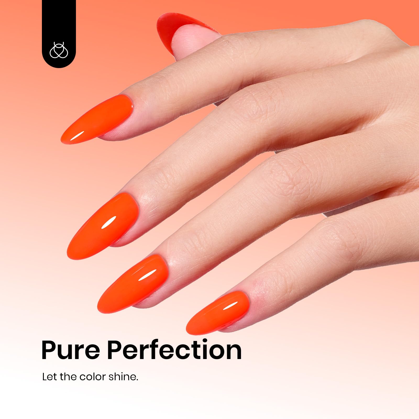 Beetles Neon Orange Gel Polish en muestra de uña, color duradero para manicuras