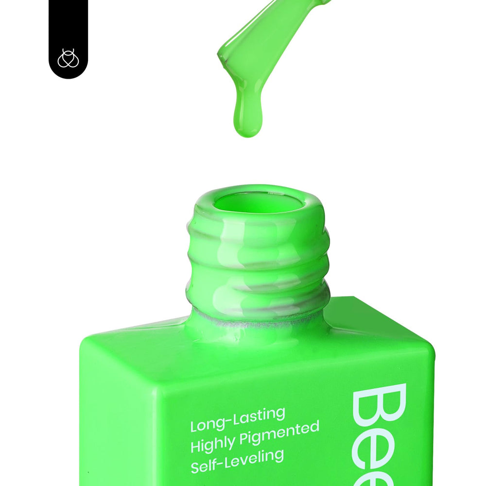 Beetles Neon Verde Gel Esmalte, acabado suave tras curado en luz ultravioleta.