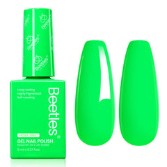 Beetles Neon Verde Gel Esmalte, botella para identificar tono y estilo con claridad.