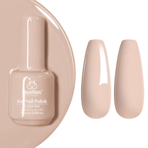 Beetles Nude Gel Polish en bote de 15 ml con tono avellana para uñas elegantes.