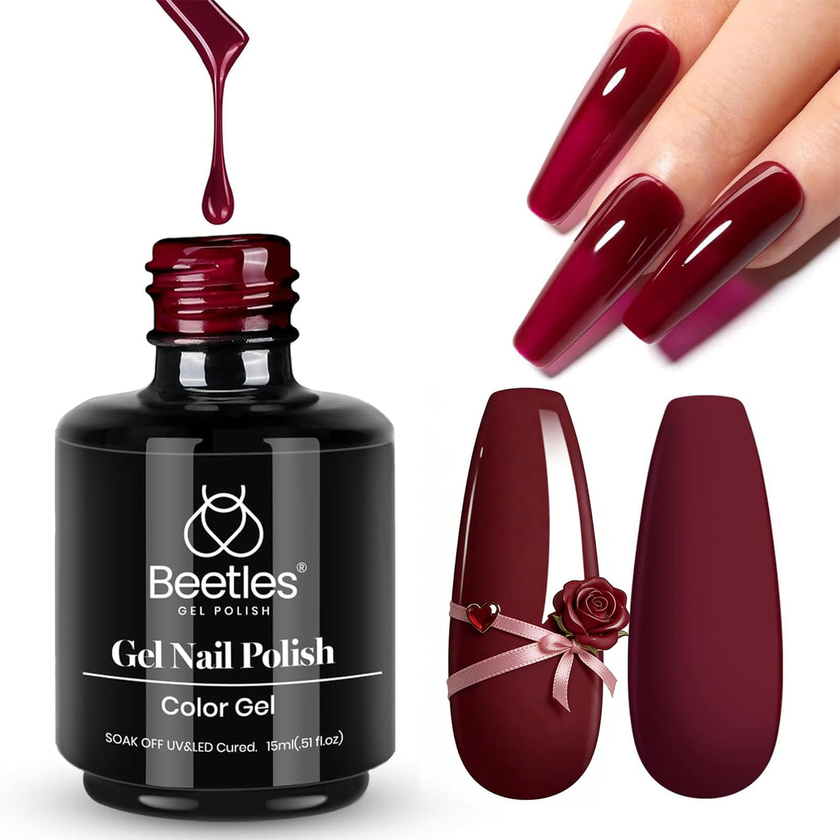Beetles Esmalte en gel Oxblood Rojo en bote, acabado brillante para uñas
