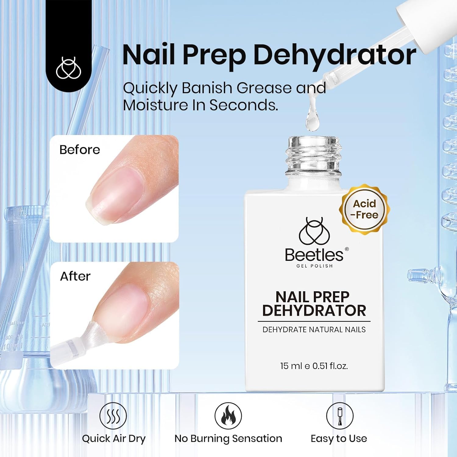 Beetles primer con cepillo 6 mm, precisión para uñas.