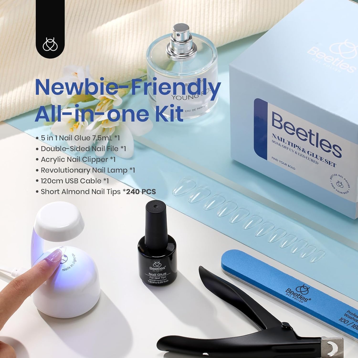 Beetles puntas uñas gel almendra 240 piezas listas para extender.