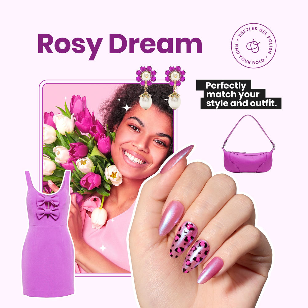 Beetles Rosy Dream: brillo superior que realza color y luz en uñas.