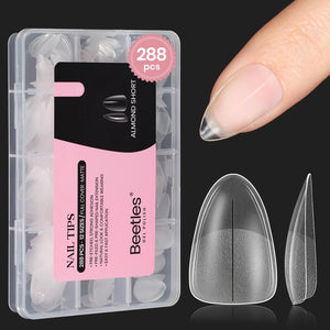 Beetles Short Almond Nail Tips, 288 piezas, listas para manicura rápida sin pulir.