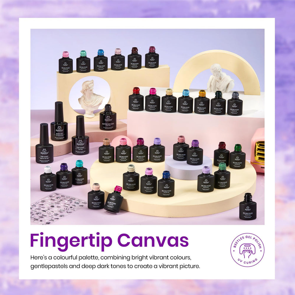 Beetles Gel Polish Set: tono blanco en botella, manicura limpia y moderna.