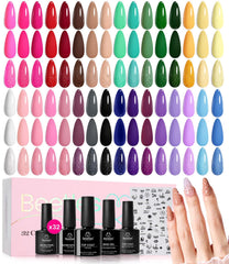 Beetles Gel Polish Set: 32 colores en botella púrpura, para un look llamativo.
