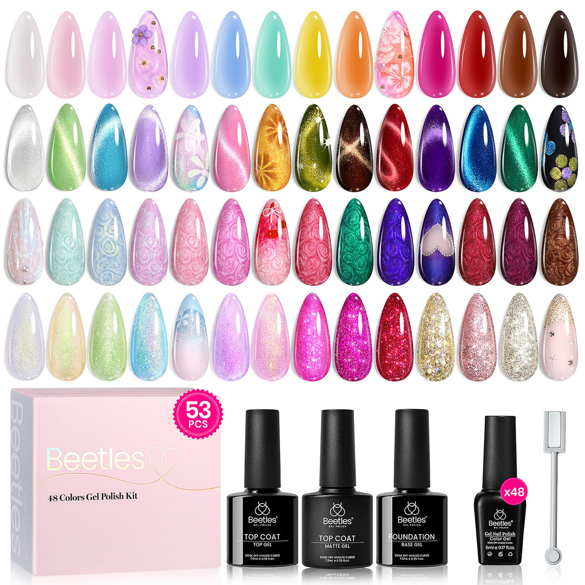Beetles Spring, paleta de 48 colores para uñas duraderas y elegantes.