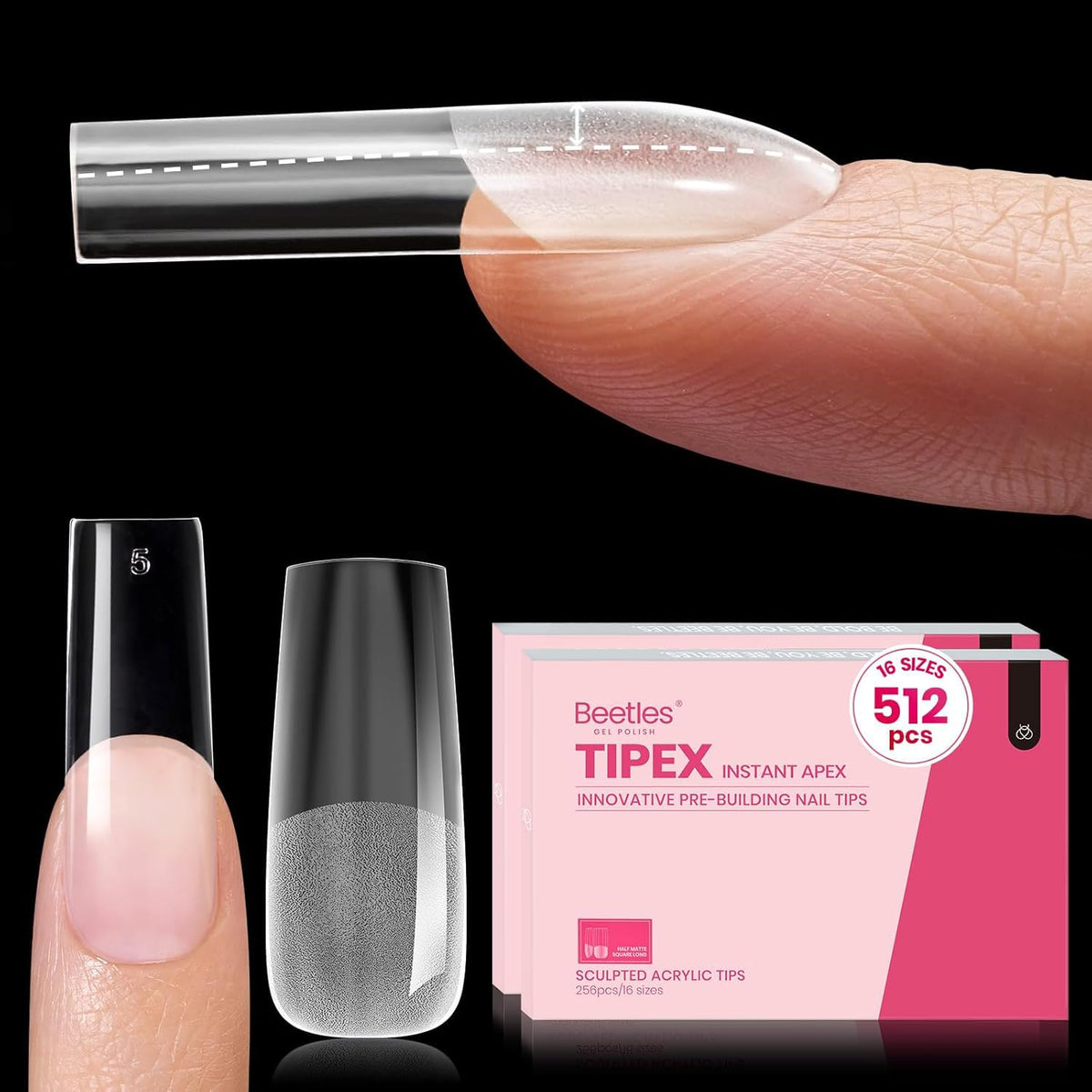 Beetles Tipex, apex instantáneo en uñas cuadradas, acabado liso y profesional