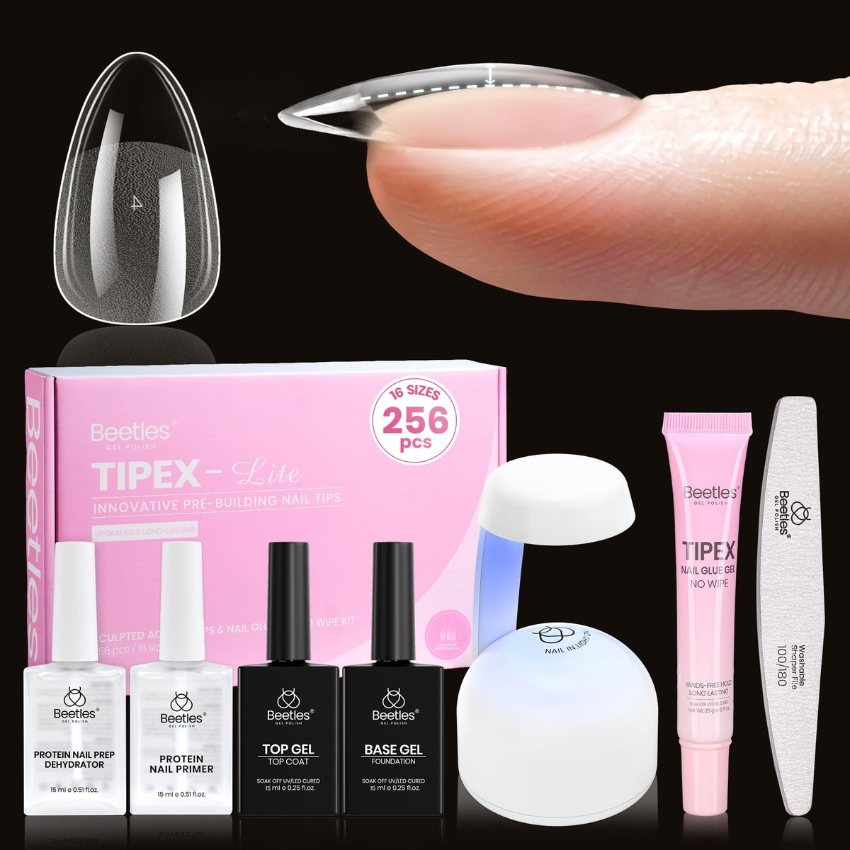 Beetles Tipex Lite Kit: contenido completo para extensiones de uñas en casa y resultados profesionales.