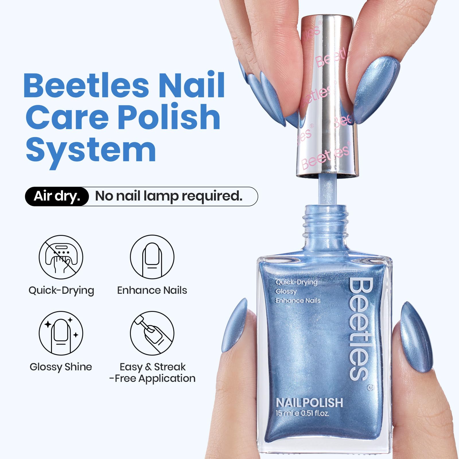 Beetles uñas azul perla: brillo intenso y efecto remolino.
