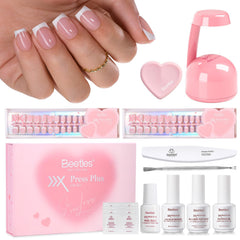 Beetles kit de uñas postizas cortas y cuadradas con punta francesa para manicura rápida.