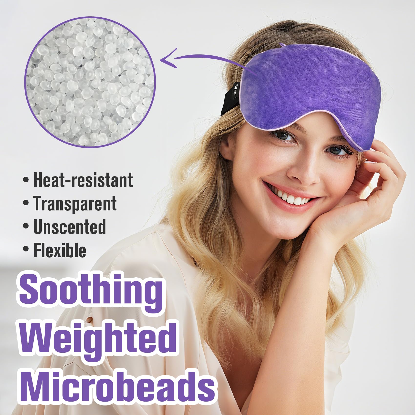 BeHoomi mascarilla ojos reutilizable, fácil de calentar en microondas para uso rápido.