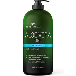Envase práctico de Being Naturals Aloe Vera Gel para hidratación diaria facial y corporal.