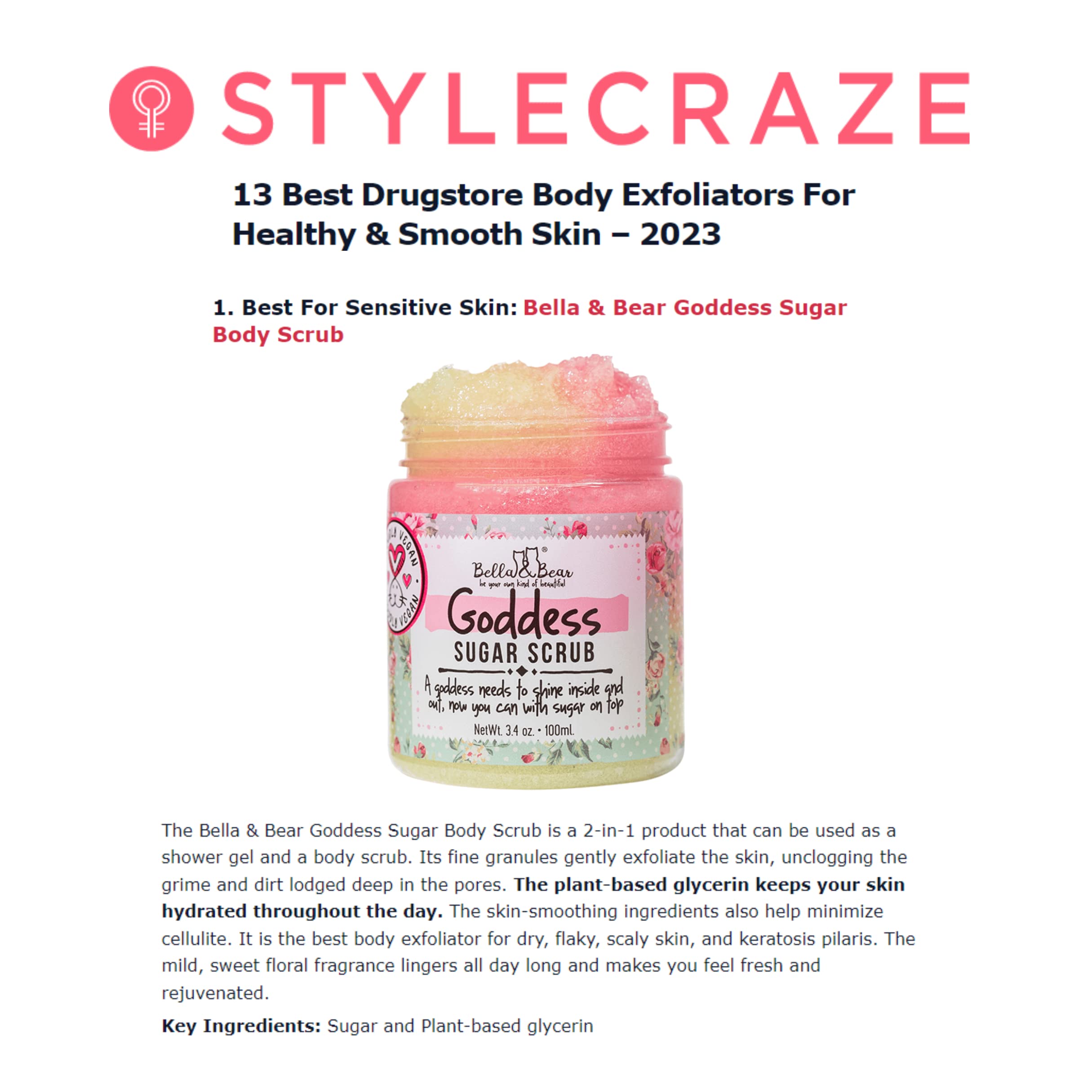 Bella y Bear Goddess Sugar Scrub etiqueta vegana