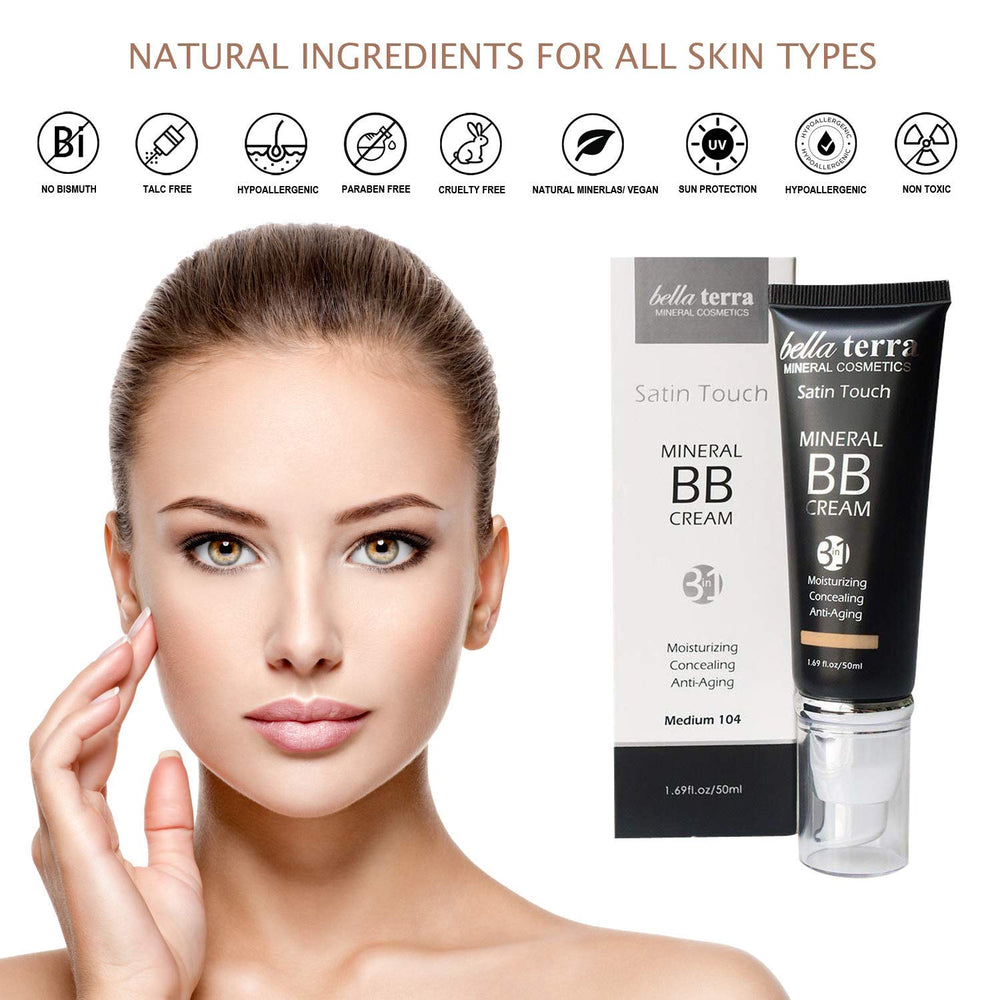 Bellaterra Cosmetics BB Cream aplicación fácil, piel uniforme y tono parejo.