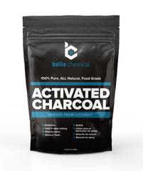 Belle Chemical carbon activado de coco orgánico en bolsa con cierre reutilizable.