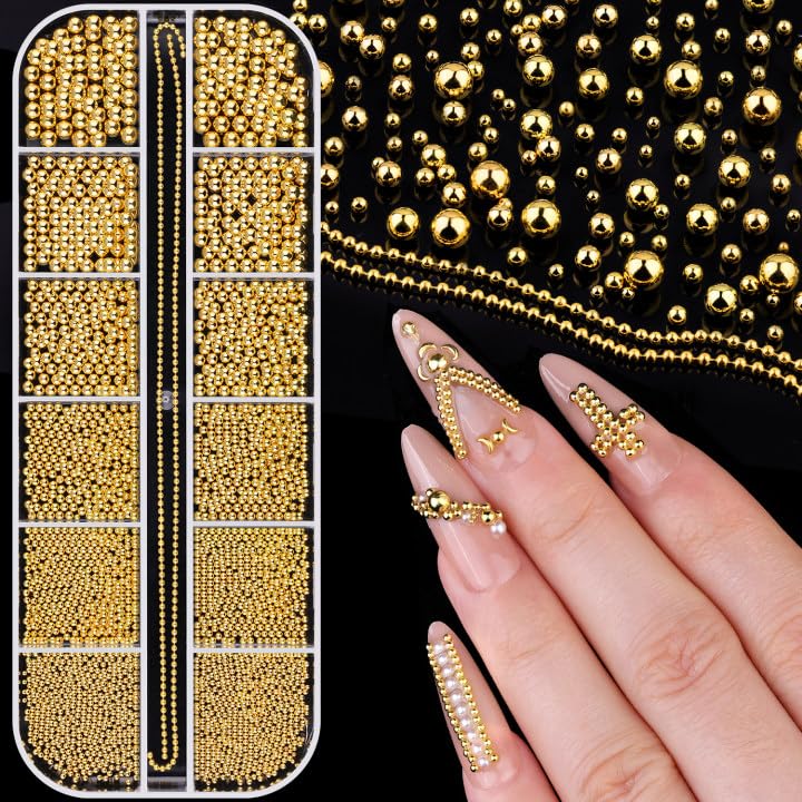 BELLEBOOST bolas caviar doradas en caja con rejillas para uñas.
