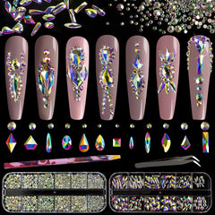 BELLEBOOST kit de cristales AB para uñas con brillo intenso y variedad de tamaños.