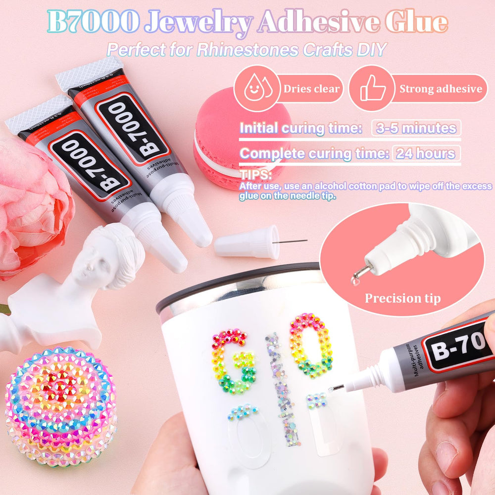 Pegamento B7000 Belleboost para joyería, adhesión fuerte y seca transparente.