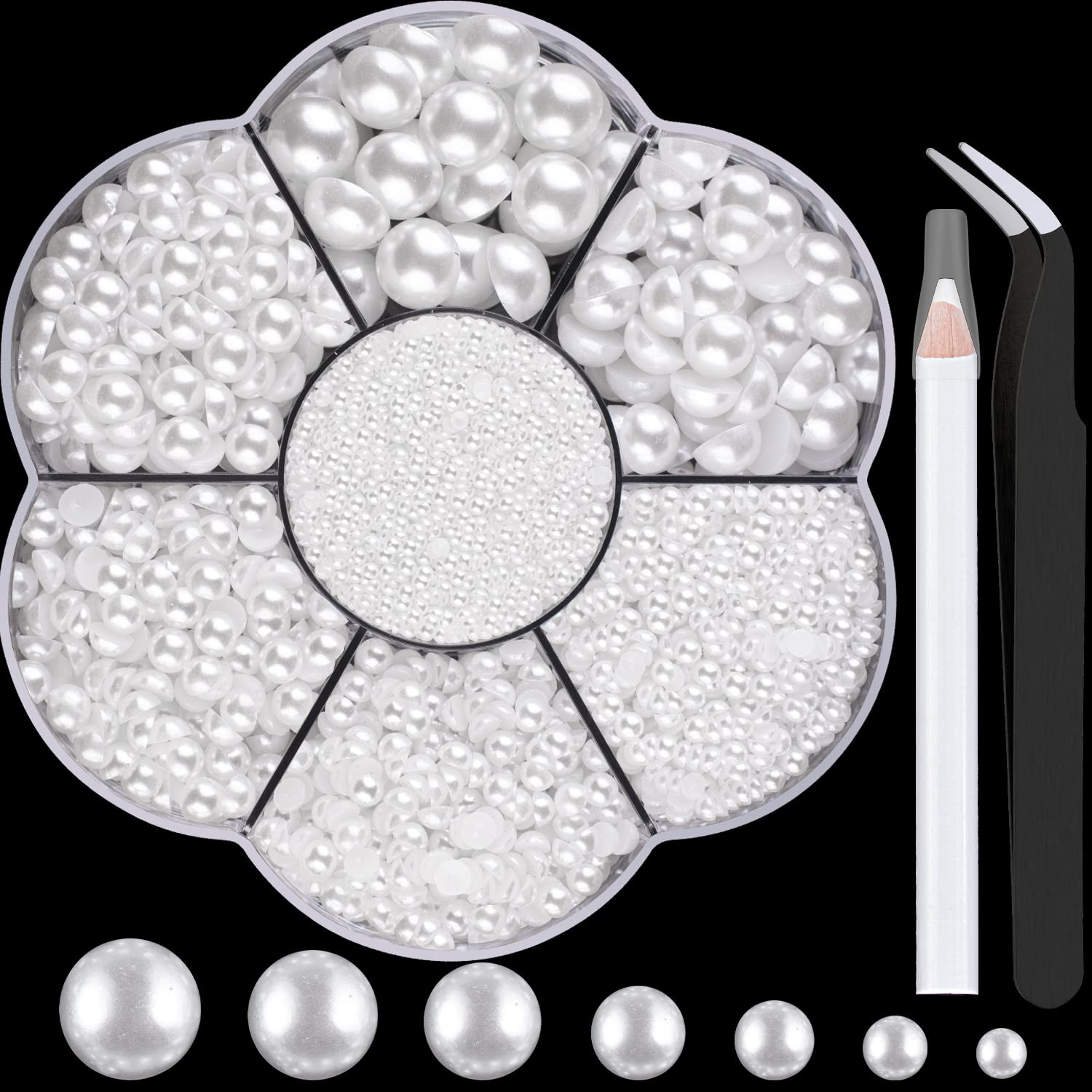 BELLEBOOST perla de 2 mm, media redonda plana blanca para uñas y decoraciones