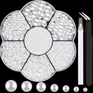 BELLEBOOST perla de 2 mm, media redonda plana blanca para uñas y decoraciones