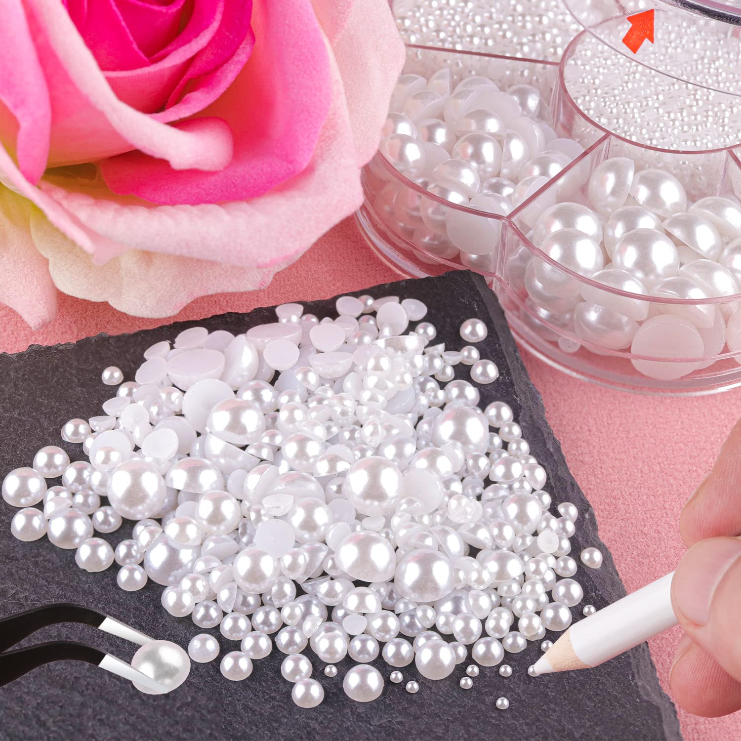 BELLEBOOST perla de 3 mm, media redonda plana blanca para uñas y acentos brillantes