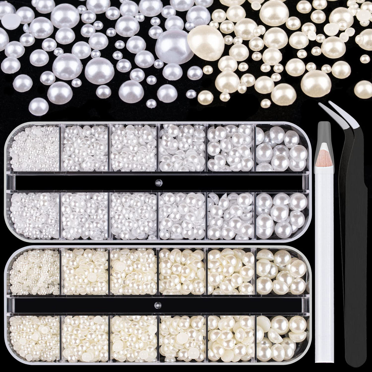 BELLEBOOST perlas planas blancas, múltiples tamaños para uñas y manualidades.