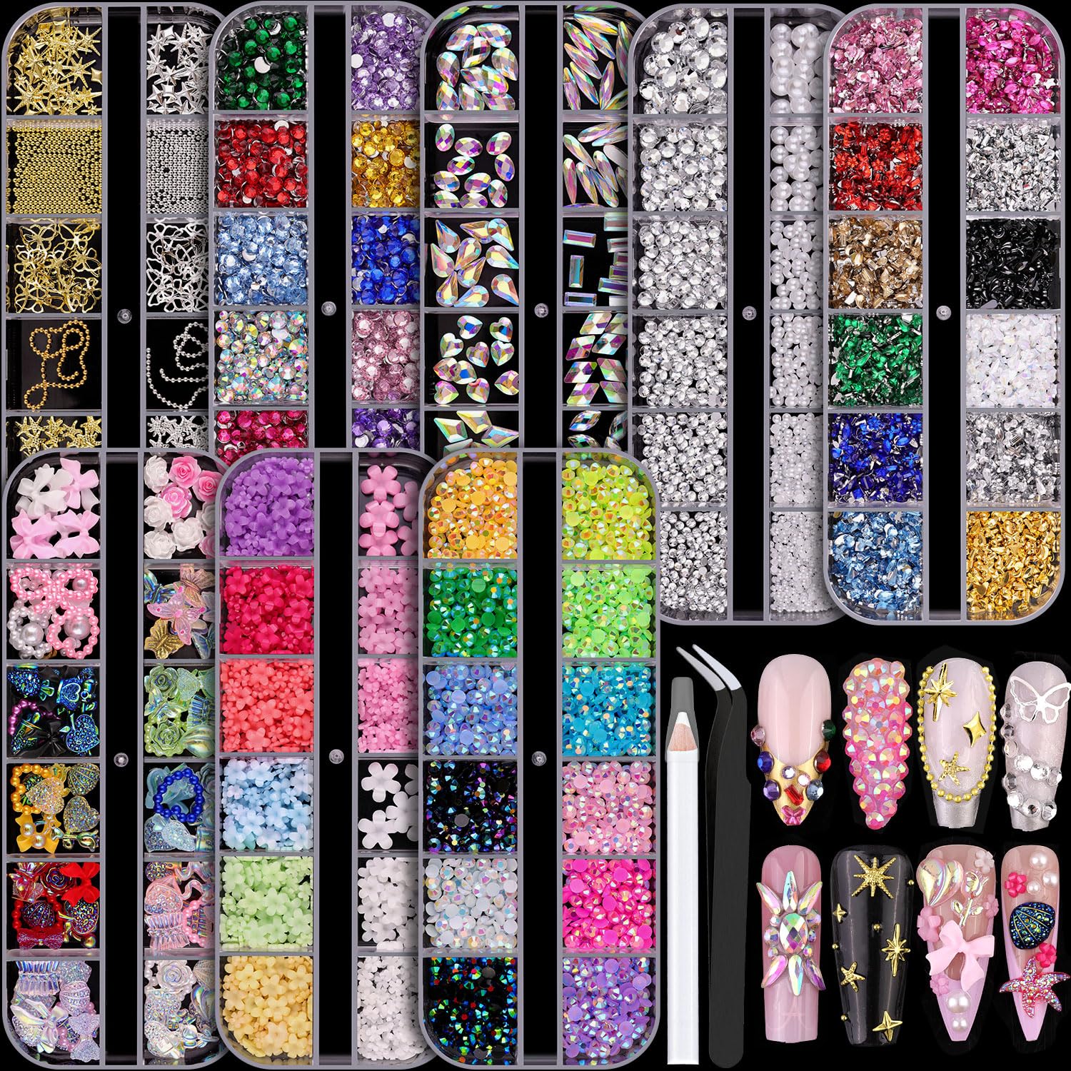 BELLEBOOST perlas planas blancas y cristales para uñas, adherencia suave.