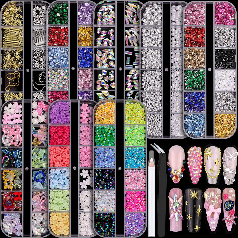 BELLEBOOST perlas planas blancas y cristales para uñas, adherencia suave.