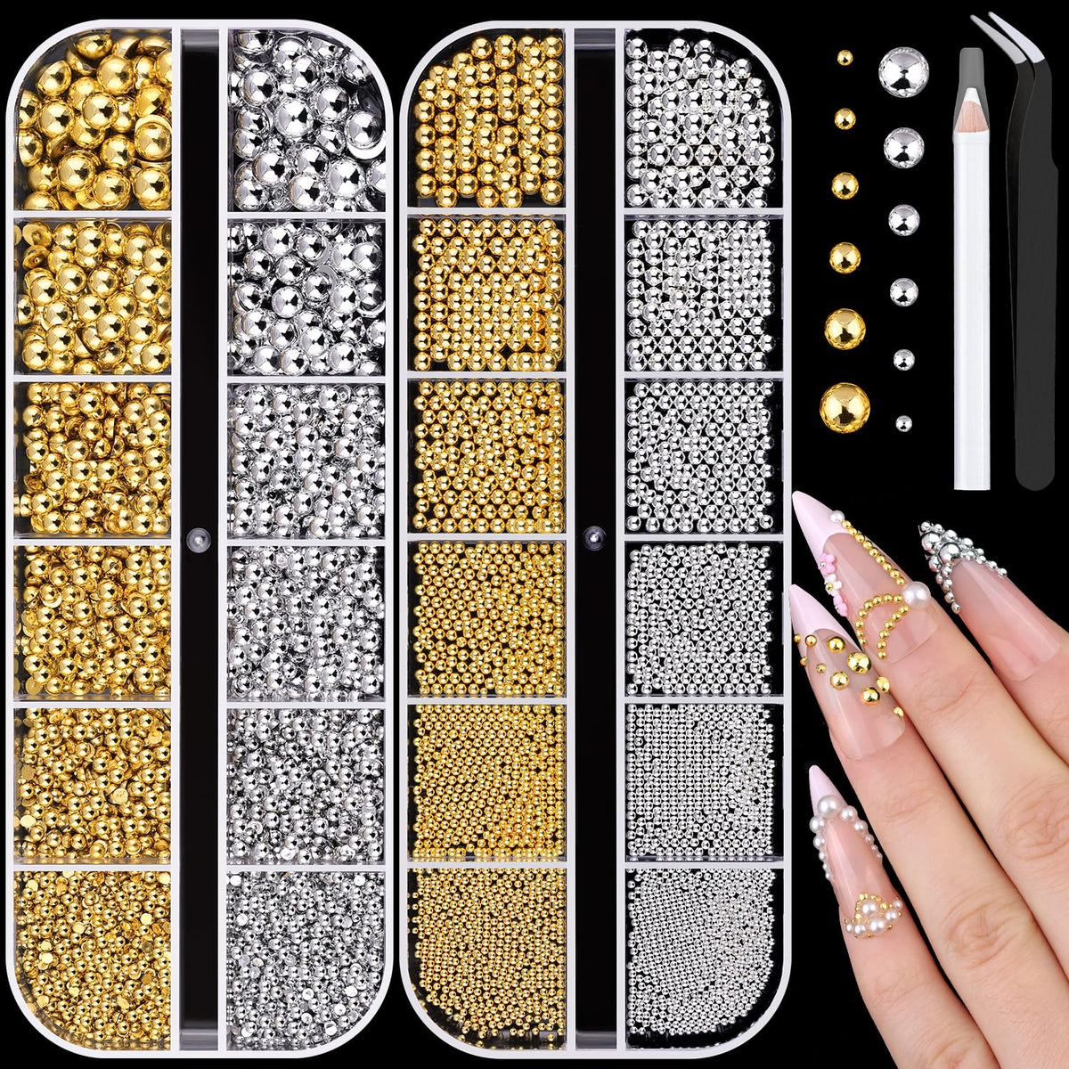 BELLEBOOST perlas planas y bolas metálicas para uñas con acabado brillante