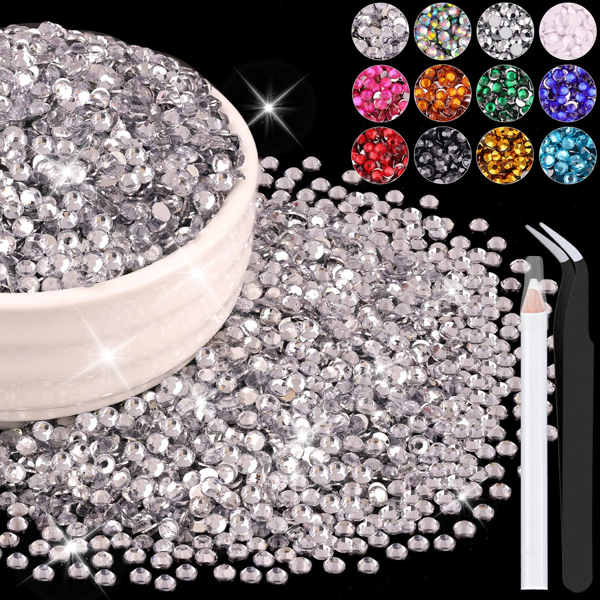 BELLEBOOST piedras de resina 3mm claras para manualidades y uñas.