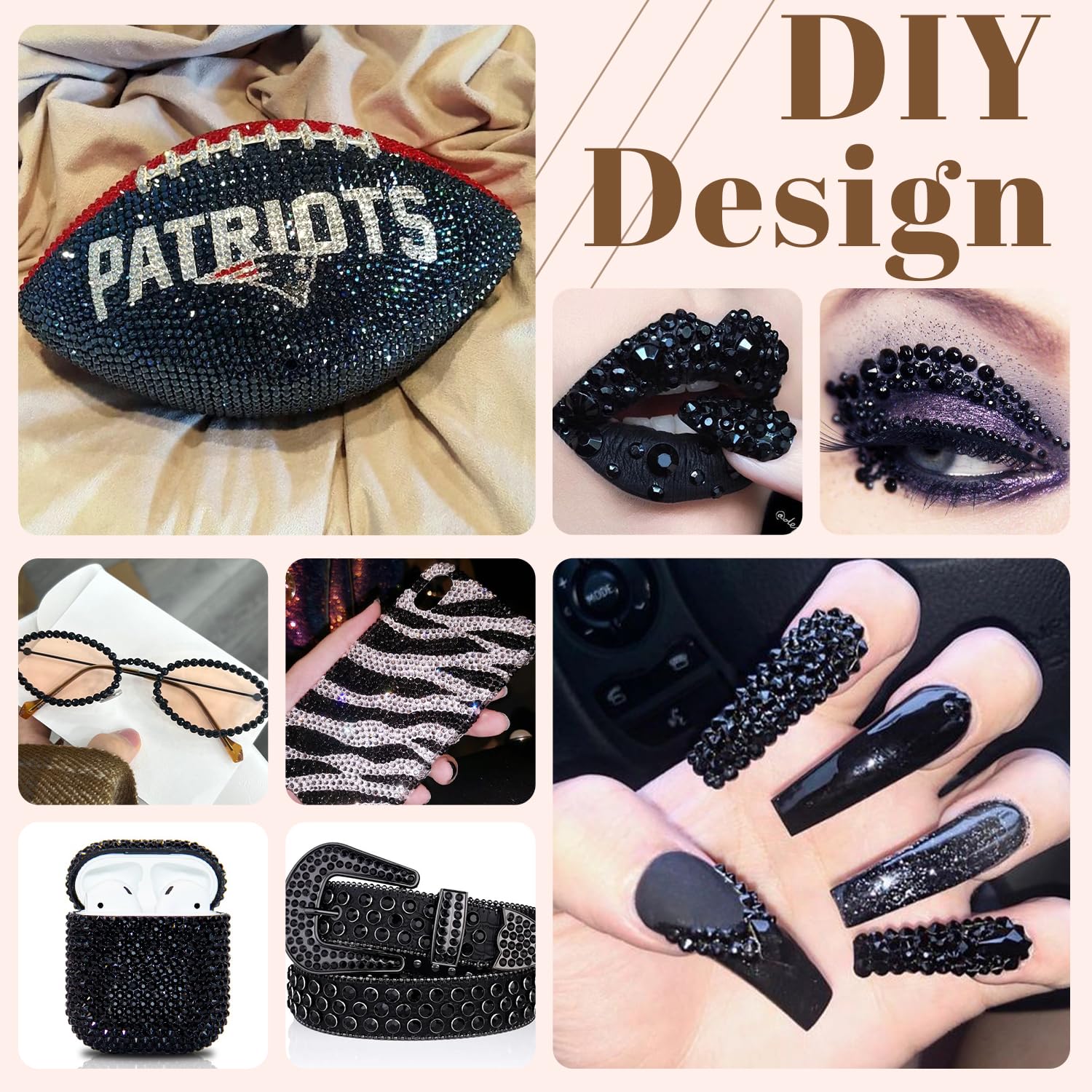 BELLEBOOST uso en prendas y accesorios con gemas negras resina