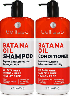 Bellisso Batana Oil Shampoo bottle front highlighting thickening formula for fuller hair