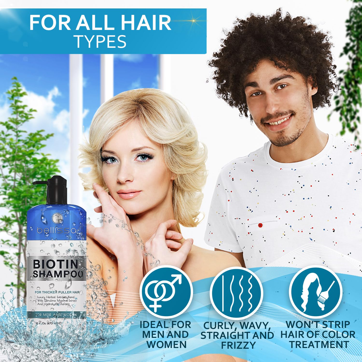 Bellisso Biotin Shampoo for all hair types used in daily routine.