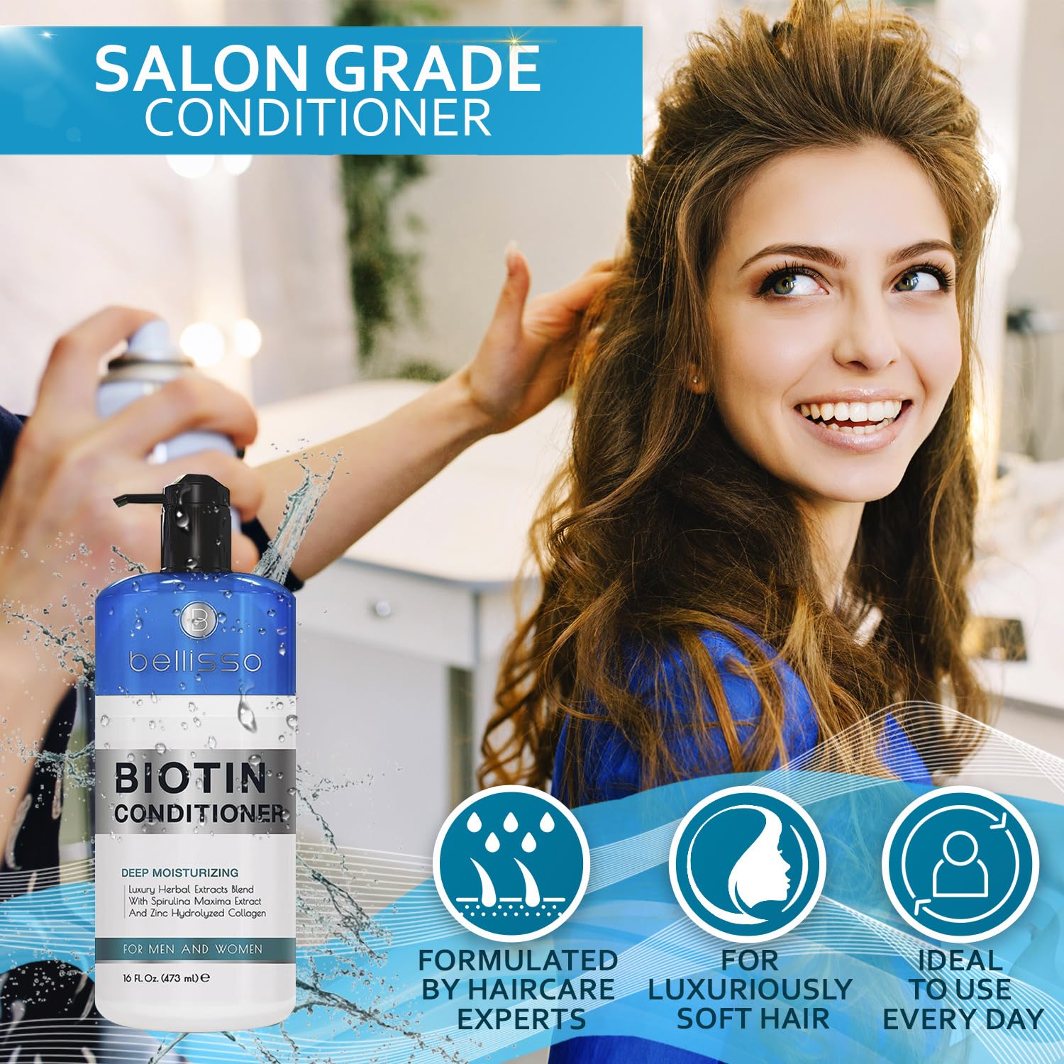 Bellisso Acondicionador de biotina: cabello fino gana volumen y cuerpo