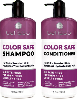 Bellisso Color Safe Shampoo bottle protects vibrant color during wash